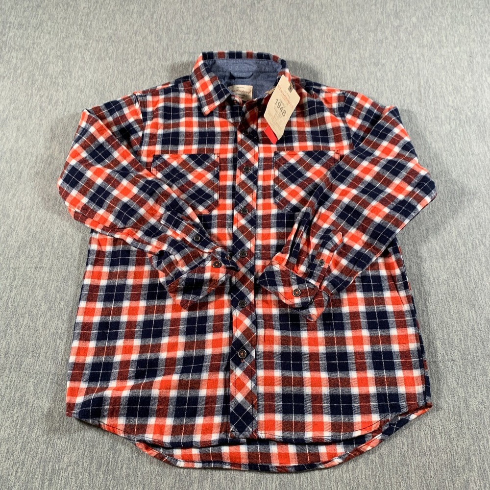Weatherproof‎ Shirt Boys Large Blue Orange Plaid Cotton Button Up